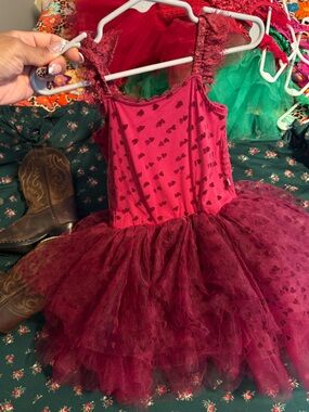 Bums and Roses Girls Burgundy Tulle Heart Dance Costume